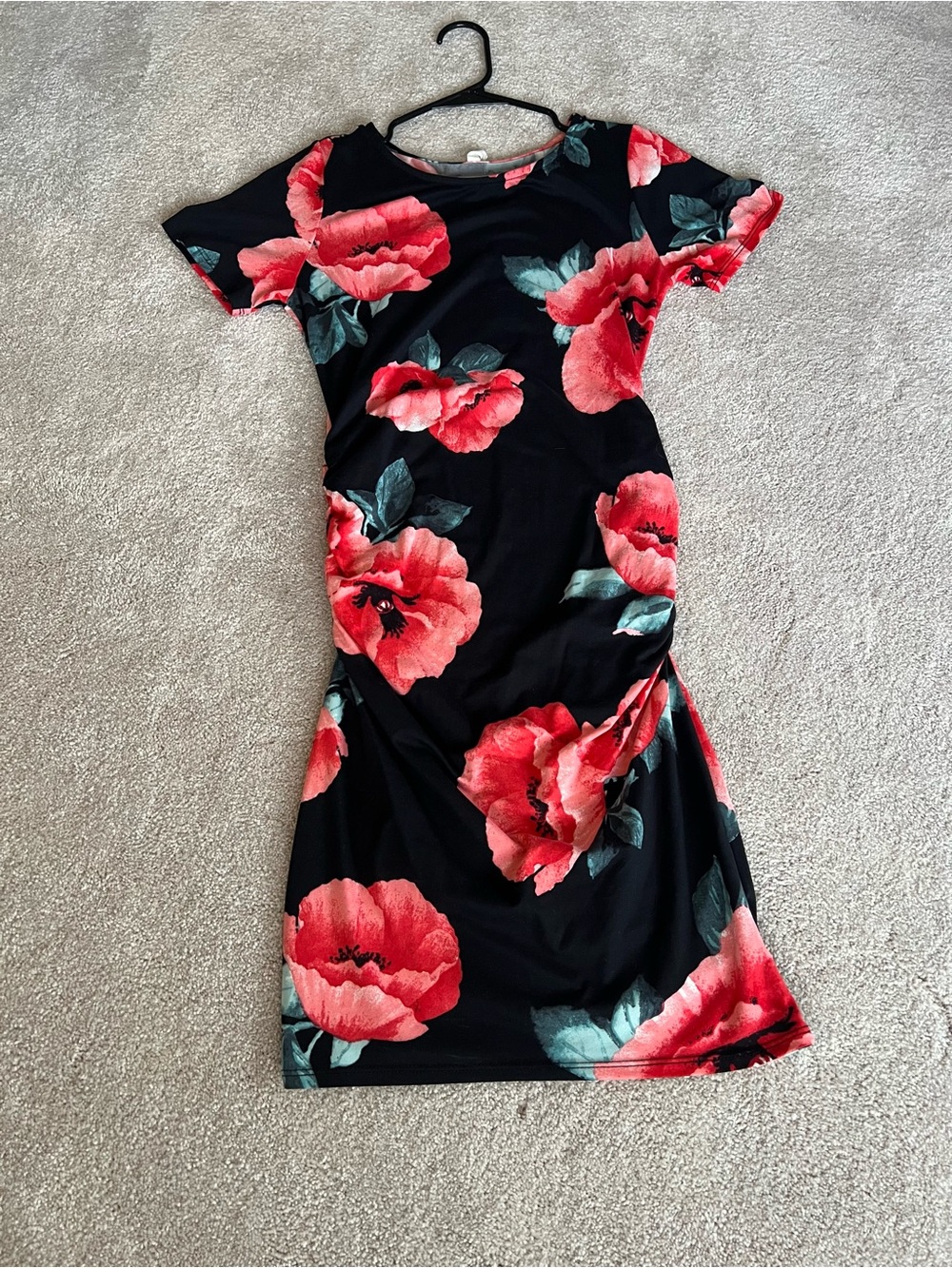 Pinkblush Black Midi Dress with Red Poppy Print